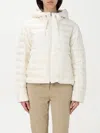 Woolrich Short Down Jacket With Hood And Quilted Pattern In Ivory