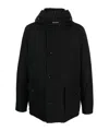 Woolrich Padded Jet Black Parka With Logo Print And Drawstring Hood In Black