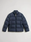 Woolrich Puffy Silhouette Coat With High Collar And Side Pockets In Blue
