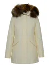 Woolrich Cotton Blend Parka With Fur-trimmed Hood In Cream