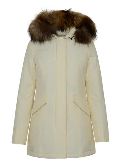 Woolrich Artic White Cotton Blend Parka In Beige