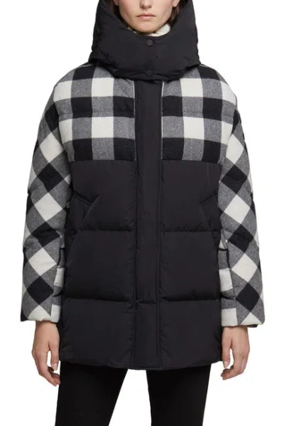 Pre-owned Woolrich John Rich & Bros Buffalo Check Water Repellent Puffy Down Coat In Black