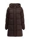 Woolrich Mid-thigh Length Quilted Jacket In Brown