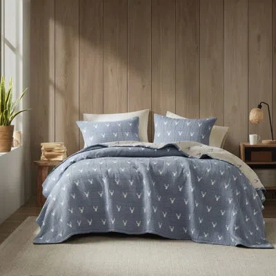 Woolrich Keystone Rustic Jacquard Reversible Coverlet Set In Blue