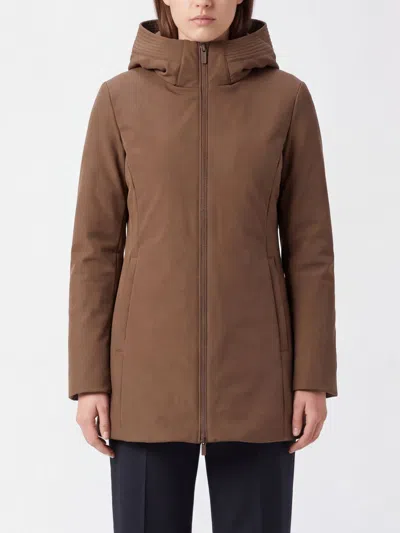 Woolrich Knee-length Padded Softshell Parka With Hood In Brown