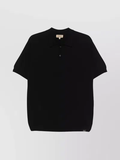 Woolrich Knitted Polo Shirt Button Placket In Black