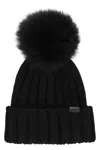 Woolrich Beanie Cashmere Pom Pom Wool Cap In Black