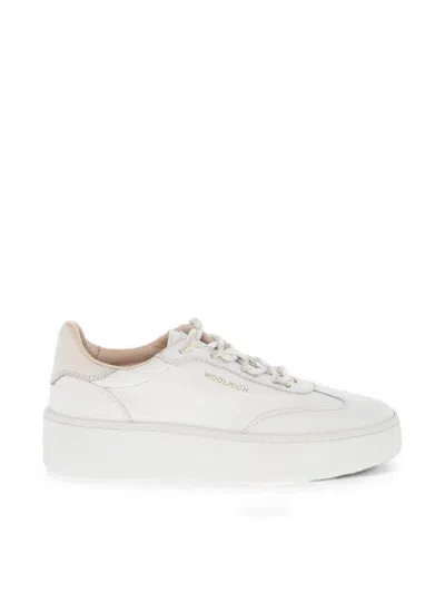 Woolrich Lace-up Leather Sneakers In White