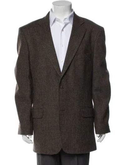 Pre-owned Woolrich Lambswool Houndstooth Print Blazer In Brown