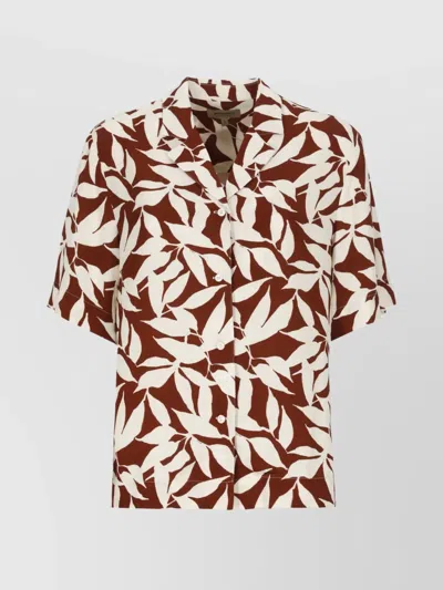 WOOLRICH LEAF PRINT COLLARED NECK SHORT SLEEVE TOP
