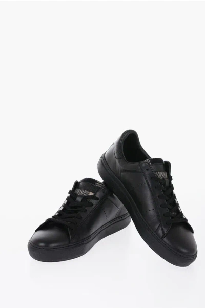 Woolrich Leather All Around Low-top Trainers With Textured Leather De In Black