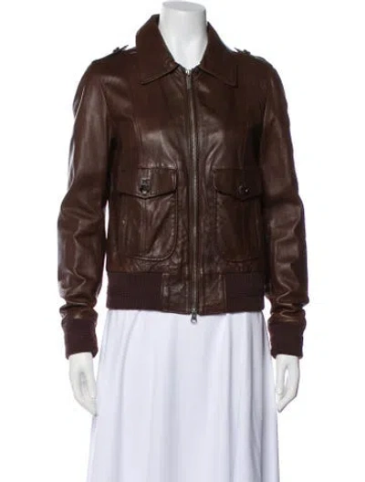 Pre-owned Woolrich Leather Bomber Jacket In Brown