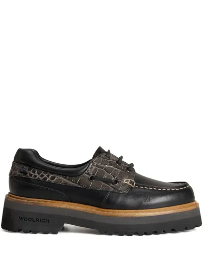 Woolrich Leather Crocodile-effect Shoes In Black