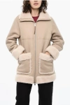 Woolrich Leather Harmony Coat With Sherpa Details In Neutral