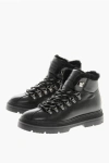Woolrich Leather Hiking Booties With Shearling Lining In Black