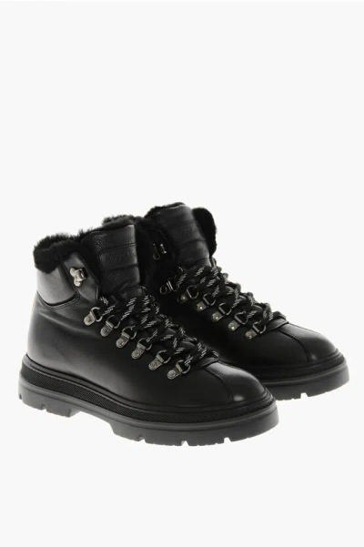 Woolrich Leather Hiking Booties With Shearling Lining In Black