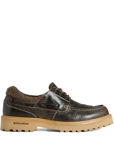 Woolrich Leather Lace-up Boat Shoes In Brown