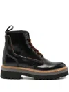 Woolrich Chunky Sole Leather Lace Up Ankle Boots In Black