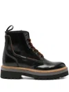 Woolrich Chunky Sole Leather Lace Up Ankle Boots In Black