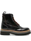 Woolrich Chunky Sole Leather Lace Up Ankle Boots In Black