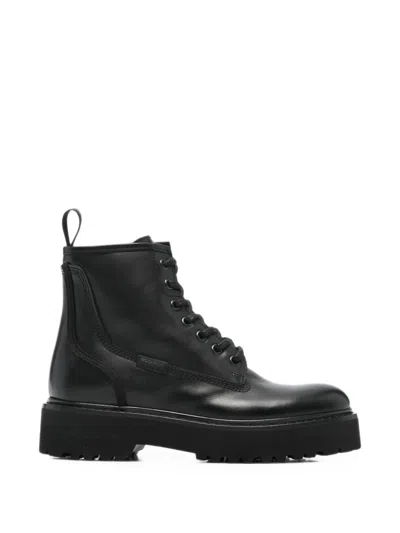 Woolrich Leather Lace-up Boot In Black