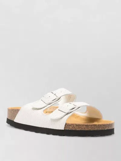 Woolrich Leather Sandals Two Strap Flat Sole In Multi