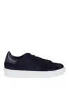 Woolrich Black Leather Low-top Sneakers With Textured Accents In Blue