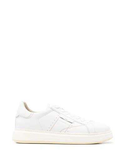 Woolrich Leather Sneakers Round Toe Flat Sole In White