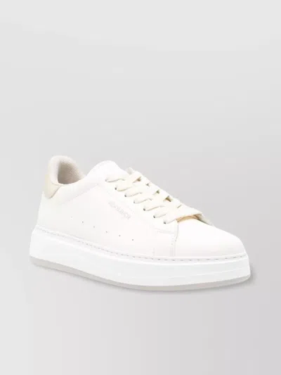 Woolrich Leather Sneakers With Contrast Heel Tab In Beige