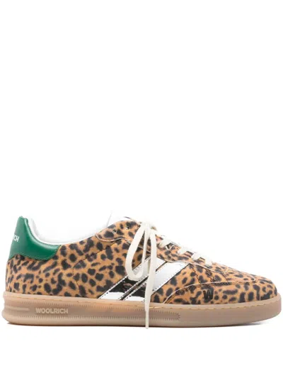 Woolrich Leopard-print Stripe Trainers In Brown