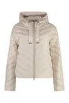 WOOLRICH LIGHT-WEIGHT WOMEN'S DOWN JACKET WITH LOGO PATCH AND ADJUSTABLE HEM IN SAND
