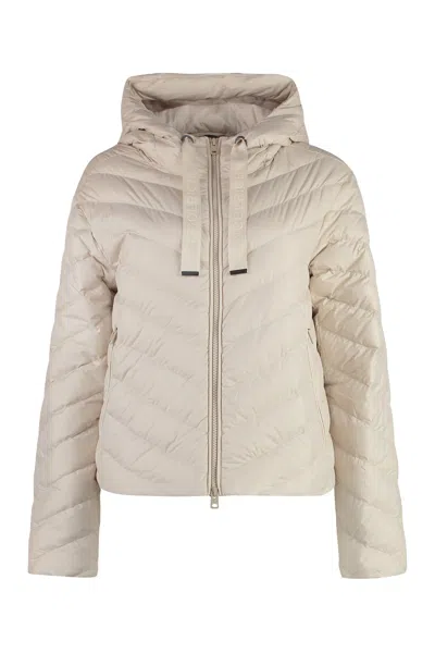 WOOLRICH LIGHT-WEIGHT WOMEN'S DOWN JACKET WITH LOGO PATCH AND ADJUSTABLE HEM IN SAND