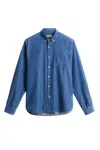 Woolrich Lightweight Denim Shirt With Button-down Collar In Blue