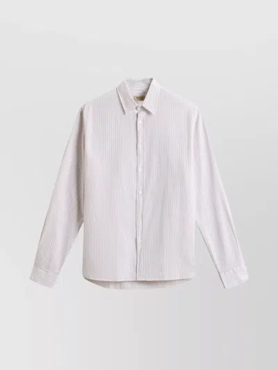 Woolrich Linen And Cotton Shirt With Vertical Stripes In White