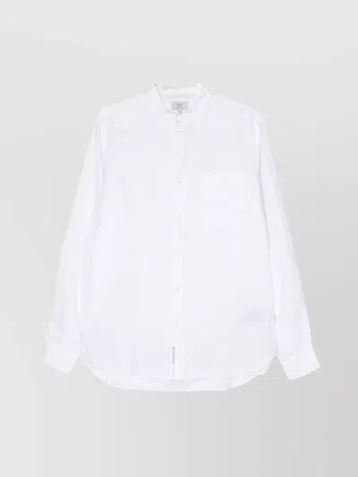 Woolrich Linen Band Collar Shirt With Chest Pocket In White