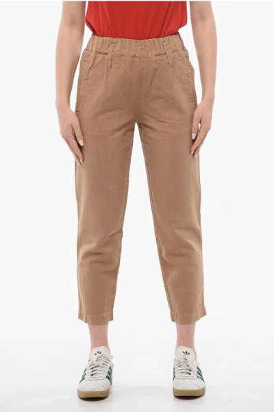 Woolrich Linen Blend Chinos Pants With Elastic Waistband In Brown