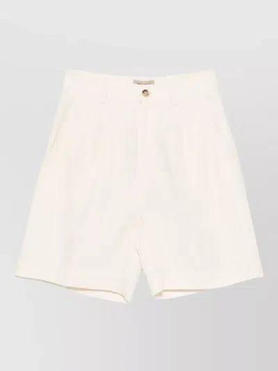 Woolrich Linen Blend Shorts Front Pleats Pockets Beltloops In White
