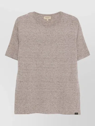 Woolrich Linen Cotton Crew Neck Textured T Shirt In Brown