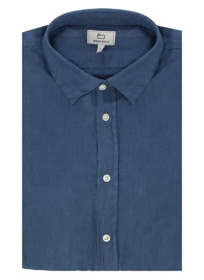 Woolrich Linen Shirt In Blue