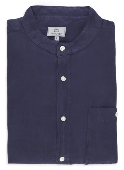 Woolrich Linen Shirt In Blu