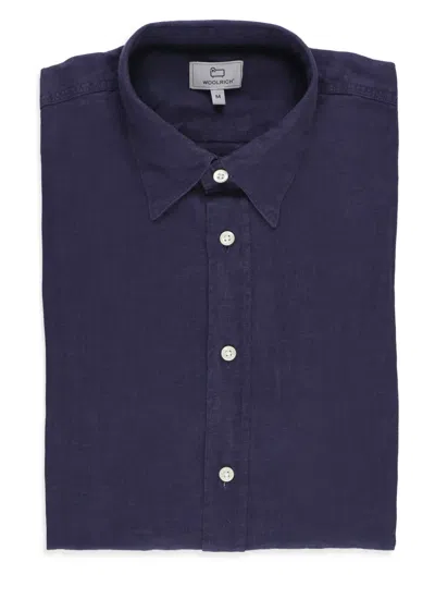 Woolrich Linen Shirt In Blue