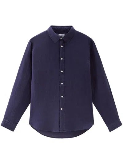 Woolrich Linen Shirt Gd Clothing In Blue