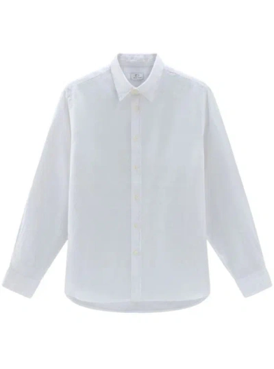 Woolrich Point-collar Linen Shirt In White