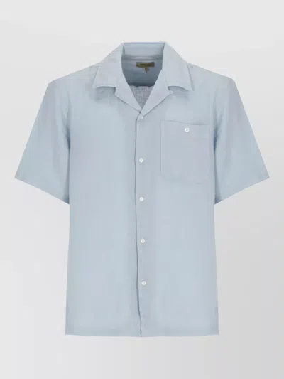 Woolrich Linen Shirt Short Sleeves Collar Neckline Pocket In Blue