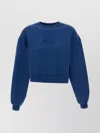 Woolrich Crewneck Pure Cotton Sweatshirt With Embroidered Logo In Blue