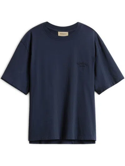 Woolrich Crew Neck Monochrome Cotton T-shirt In Blue