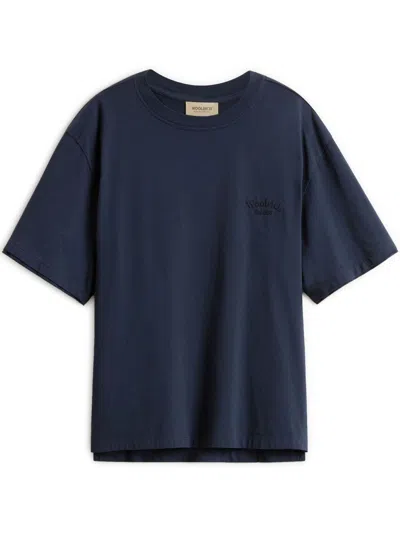 Woolrich Crew Neck Monochrome Cotton T-shirt In Blue
