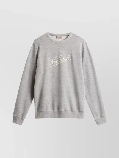 Woolrich Logo Crewneck Sweater Ribbed Finish In Gray