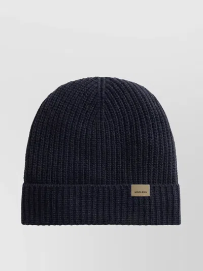 Woolrich Logo Cuff Fold-over Beanie In Blue