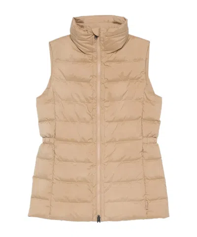 Woolrich Logo Down Vest In Brown